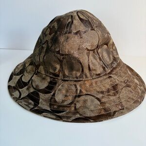 Coach signature jacquard Bucket Hat Metallic Bronze Color size Small  EUC